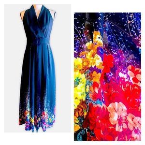 NWT! GORGEOUS BLACK FLORAL CHIFFON V NECK MAXI